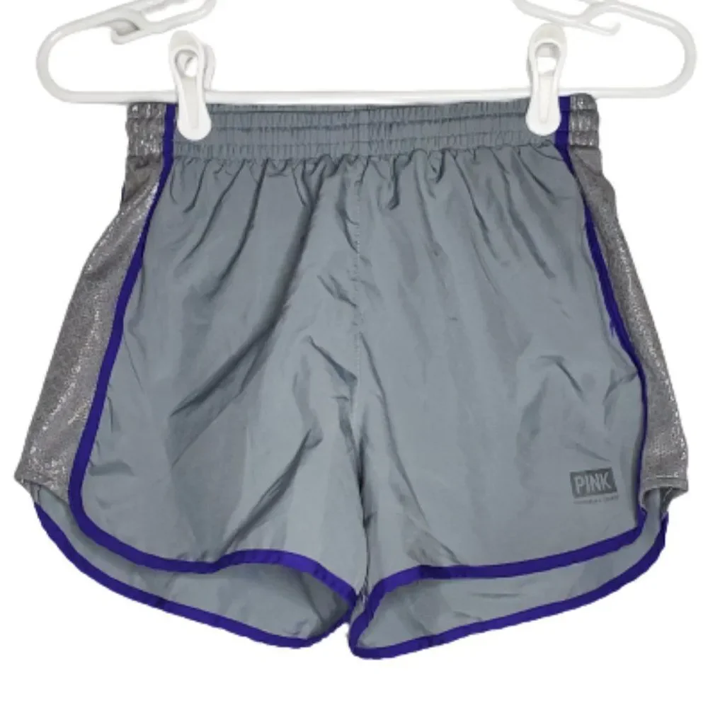 Victoria's Secret PINK Parachute Fully Lined Track Short Gray Silver and Purple‎